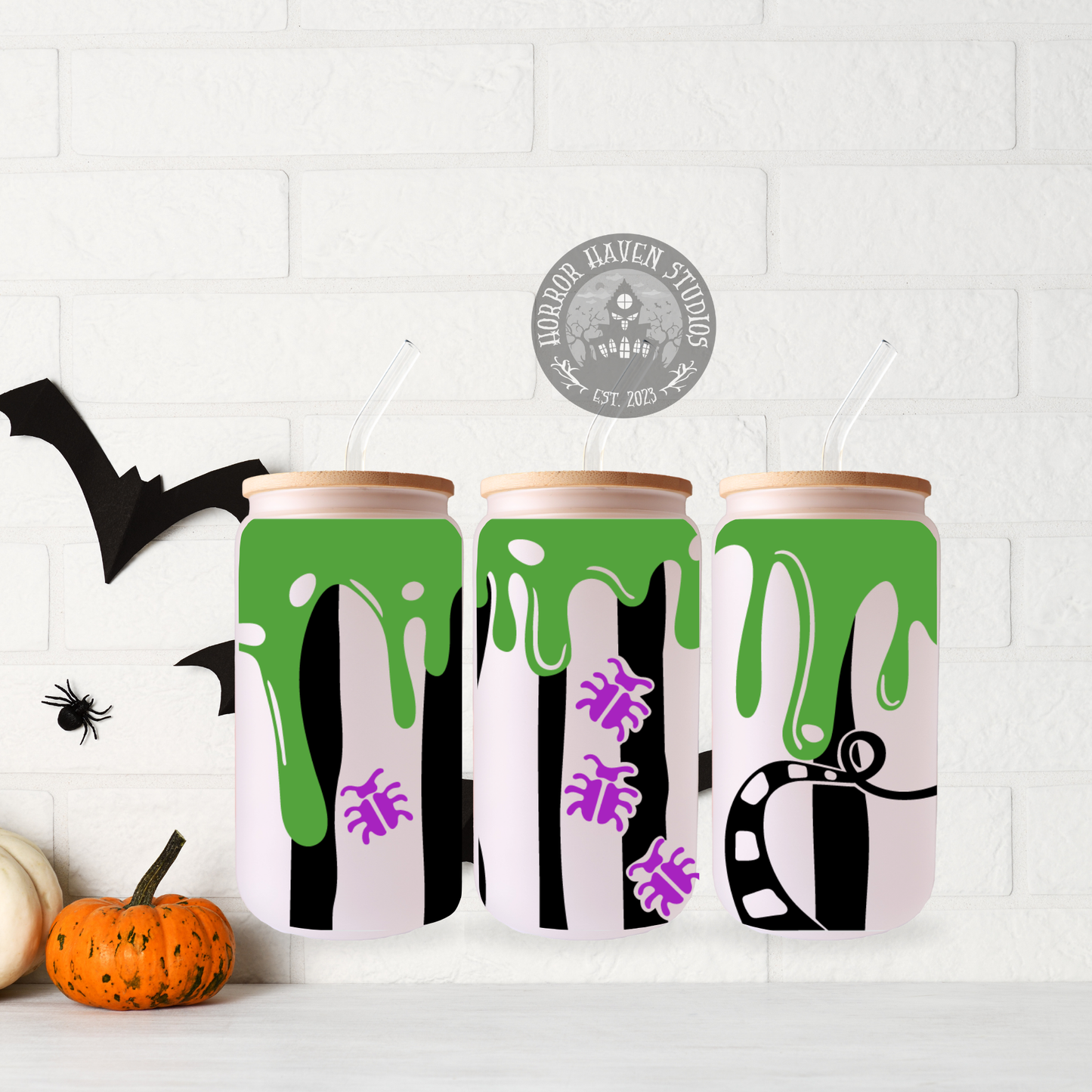 Striped Beetlejuice Tumbler